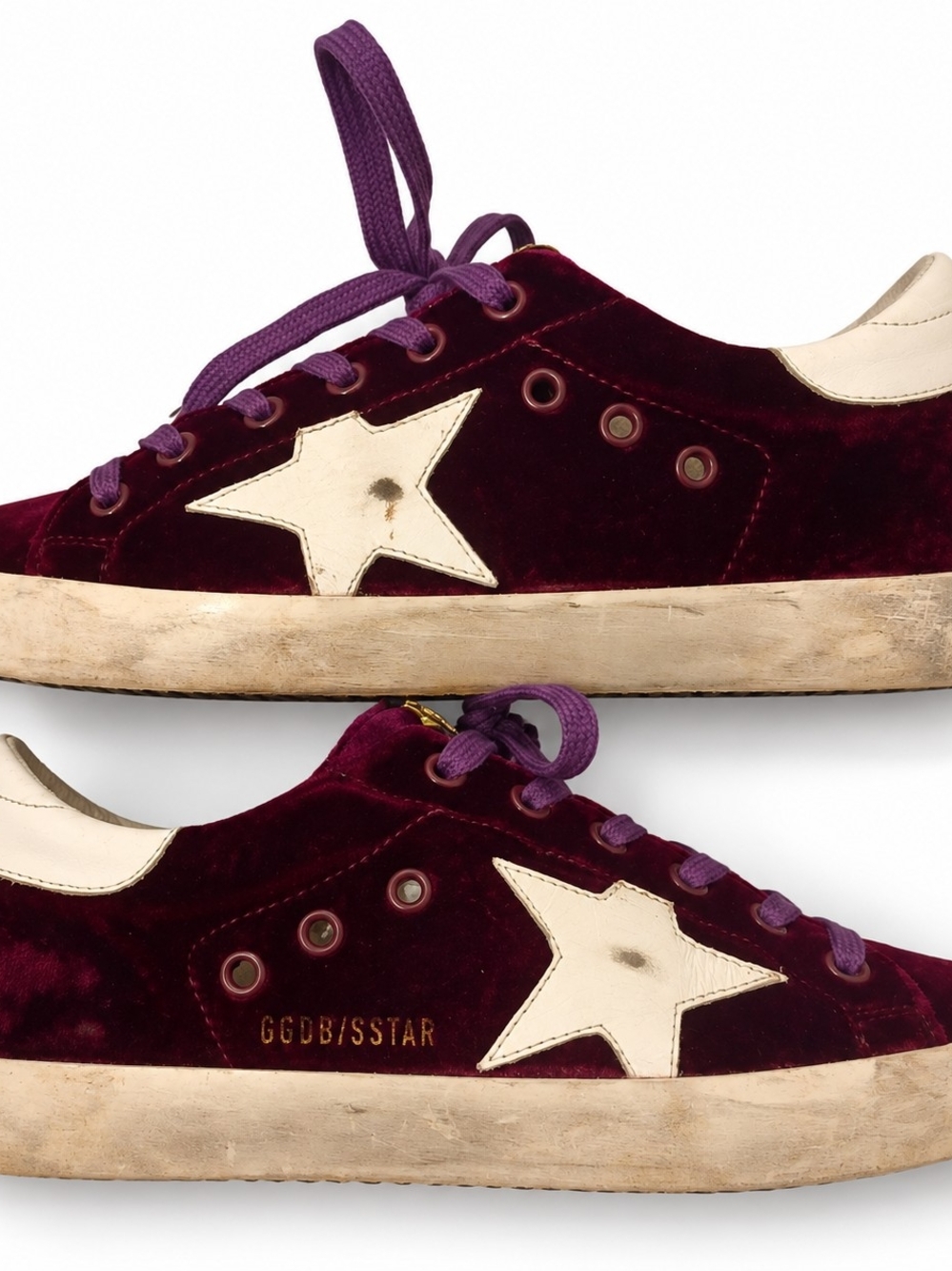 Golden Goose Velvet Sneakers in Burgundy with Cream Star